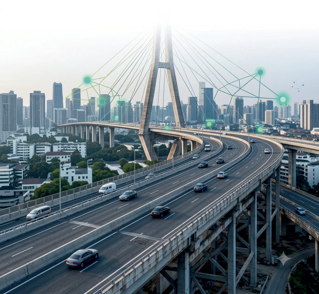 Cable-stayed bridge carrying urban traffic
